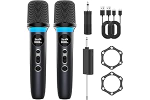 CARUDI Microphone Wireless,Dual Handheld Microphone System with One-Touch Mute, Dynamic RGB Lighting,40H Duration & 200 FT Range,Rechargeable Karaoke Microphones for Singing,Weddings,Parties church,Speech