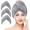 Laicky 3 Pack Microfiber Hair Drying Towel Wrap Super Absorbent Twist Turban Fast Dry Hair Caps with Buttons Bath Loop Fasten Salon Dry Hair Hat (Gray)