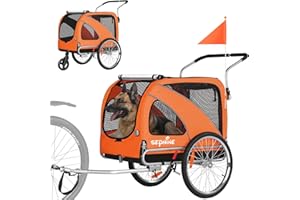 ‎SEPNINE SEPNINE® Hunde Fahrradanhänger XL, 2 in 1 Hundeanhänger & Jogger mit Reflektor und Bremse, 600D Oxford Canvas, maximale Belastung 40kg-Orange