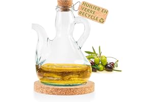 VISTE-LO Huilier en Verre pour Huile d'olive | Distributeur Huile d'olive | Bouteille Recipient pour huiles vinaigre | Bouteille Huile Olive Bec verseur Huile d'olive vinaigrier cuisine (500 ML CORKBASE)