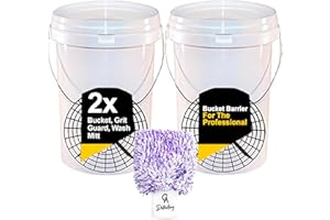 CA DETAILING 2x Car Wash Bucket with Grit Guard & 1x Wash Mitt - 20L Car Cleaning Buckets with Bucket Barriers Provides Swirl Free Wash Solution, Professional Car Cleaning Kit