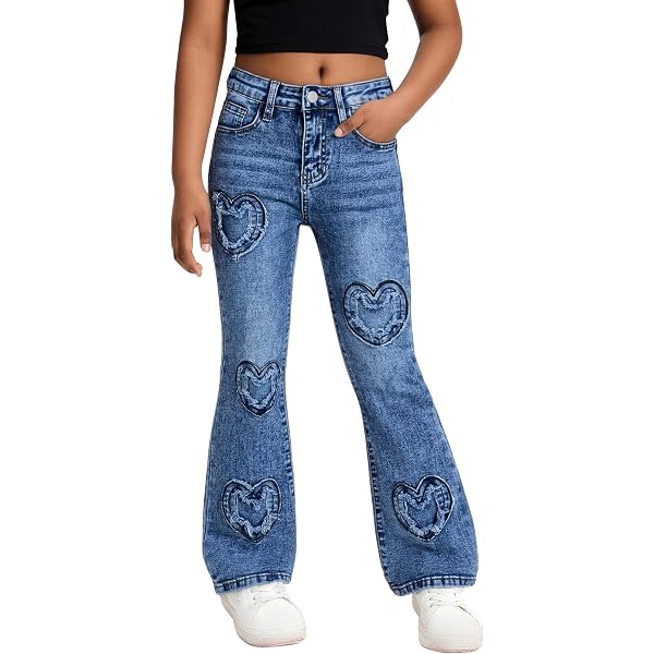 Happy Cherry Jeans Svasati Per Bambine E Ragazze 7-14 Anni - Vita Alta, Denim Elasticizzato Con Tasche
