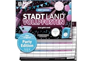DENKRIESEN - Stadt Land VOLLPFOSTEN® - Party Edition - 'Jetzt geht's rund.' - DIN A4 Spielblock | ab 12 Jahren | 50 Blatt | Partyspiel | Geschenk | Spaß vorprogrammiert