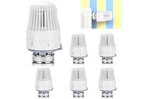 Sylanda 6 teste termostatiche, M30 x 1,5, testa di ricambio per valvola del radiatore, valvola termostatica, 1-5, in plastica, per ufficio, casa (bianco) (6 P)