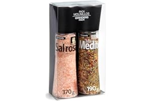 CARMENCITA - Pack 2 Molinillos Gigantes | Sal Rosa del Himalaya | Mediterranean Mix | Sazonador natural para carnes, pescados, verduras, ensaladas | Sal marina mediterránea con especias | 560 g