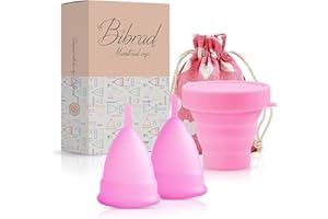 Bibrad Coppetta Mestruale - 2 Coppette Mestruali Taglia M e M, 1 Sterilizzatore, 1 Borsa da Trasporto - 100% Morbida Silicone di Grado Medico Lavabile e Riutilizzabile (M-M)