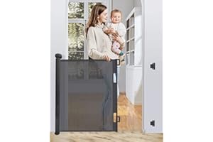 Gemokrt Barriere de Securite Retractable 0-140cm, Barriere de Securite Enfant Extensible, Barriere Chien Opération à Une Main, pour Escaliers, Couloirs, Cuisine, Intérieur et Extérieur, Noir
