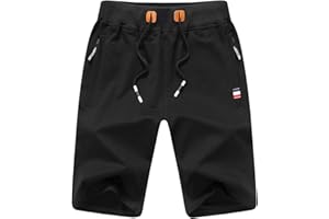 JustSun Short Sport Homme Running Coton avec Poches Zippées