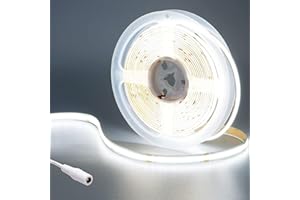 GOMING 24V COB Striscia LED Bianco Freddo 6000K 5M Alta Densità 480LED/M CRI 93+ Senza Punti Luce Alta Luminosità 4500lm Non Impermeabile IP20 Luci LED per Decorazione Casa(Senza Alimentazione)