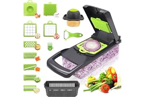 MEIEGOU Vegetable Chopper, 16 in 1 Mandoline Vegetable Slicer - Kitchen Multifunctional Vegetable Cutter Onion Chopper Salad Chopper Food Chopper (Gray)