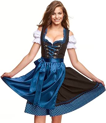 Adelstrachten Dirndl Damen Midi Set 3 teilig mit Bluse und Schürze I  Trachtenkleid Damen 3 TLG in Schwarz Kombination von Gr 34 bis 46 KF101 :  Amazon.de: Bekleidung