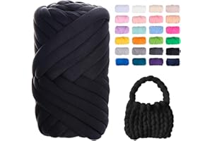 Uiopa Filato Gigante Nero, 500g Filo Cotone Grosso Tubolare a Mano, Gomitolo di Filato Chunky Yarn per Borse, Coperte, Cestini, Nidi di Animali Domestici, Artigianato Fai-da-Te