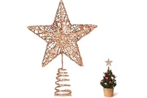 GXFCING Christbaumspitze Baumspitze Kleine Stern Glitzer 3D Metallic Weihnachtsbaumspitze Tannenbaum Spitze Stern für Weihnachtsbaum Christbaumschmuck 15 x 12cm (Champagner, S)