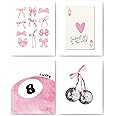 okaxscm Pink Coquette Trendy Preppy Wall Art Prints Set of 4, Preppy Room Decor Aesthetic, Pink Bow Disco 8 Ball Cherry Wall Decor Posters for Girls Bedroom Dorm, 8x10 Unframed