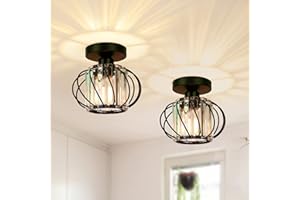 FRIDEKO HOME Modern Crystal Ceiling Light Fixture- Industrial 2 Pack Mini Semi Flush Mount Ceiling Lighting LED Crystal Chandeliers Fitting for Kitchen Hallway Dining Rooms Living Room - Black