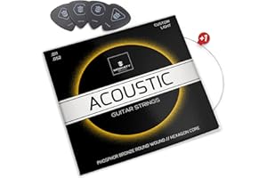 MORIATY® Gitarrensaiten für Westerngitarre - Premium Stahl Phosphor-Bronze (7 Saiten-Set) für Western-Gitarre & Akustikgitarre | INKLUSIVE: 4 Plektren + Extra hohe E-Saite