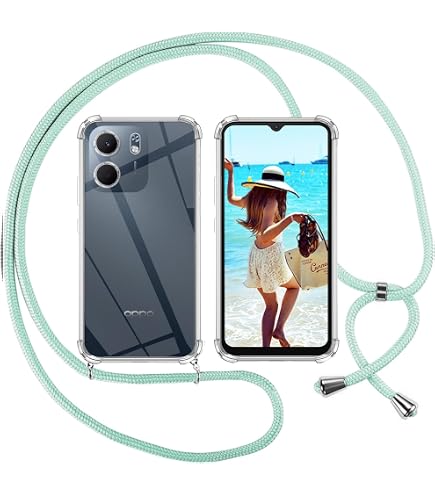 Custodia Con Tracolla Per OPPO Find X5 Lite - Cover Trasparente Morbida In TPU Con Cordino Regolabile - Verde - 3