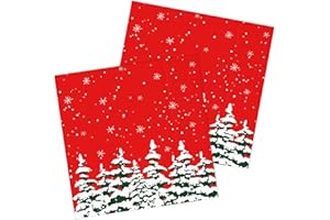 HNH Christmas Paper Napkins Disposable Red Snowscape Pack of 50 Luncheon Napkins Party Dinner Napkins for Table Decorations
