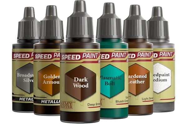 The Army Painter, Speedpaint 2.0 Wargaming Colours Bundle, 6 x 18 Peintures Acrylique avec argent, or, marron, vert et 1 medium - Pour Peinture de Figurine Warhammer et Donjon et Dragon