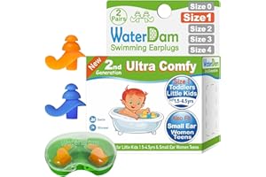 WaterDam Tapones para los oídos de natación, impermeables, ultra cómodos, para evitar el oído del nadador (tamaño 1+1: niños pequeños y extra pequeños, adolescentes y mujeres (azul naranja))