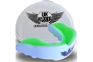 UK Warrior Mundschutz für Kontaktsport, Kampfsport, Karate, Rugby, MMA, Boxen, Hockey, Fußball, Tragetasche, Anleitung zum Kochen und Beißen, Weiß / Grün
