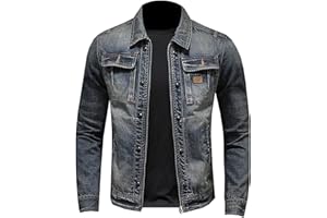 SYDUZAX Giacca di Jeans Uomo Offerte Giacca in Denim Vintage a Maniche Lunghe Tinta Unita Girocollo con Cerniera e Tasche Giacca Elegante Casual Slim Fit Classica in Stile Western