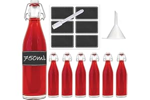 ‎SLKFACTORY slkfactory 6x 0,75L Bügelflasche Bügelverschluss Glasflasche weiß für Öl, Essig, Wein, Schnaps spülmaschinenfest