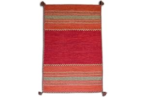 SpazioTessile Passatoia Corsia Tappeto Orientale 100% Cotone Nappe Kilim 9 Misure 6 Colori ch (Rosso, 60x90)