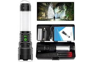 AOMEES Latarka LED do ponownego ładowania, latarka LED 250 000 lumenów, bardzo jasna, z oświetleniem bocznym COB i baterią 5000 mAh, 5 trybów świecenia, wodoodporność IPX5, na kemping/wędrówki