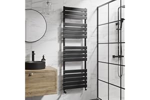 DuraTherm® 1600 x 500mm Flat Panel Heated Towel Rail Radiator Modern Central Heating Bathroom Warmer Wall Mounted Ladder Rad, Matt Black