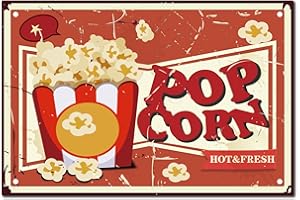 CREATCABIN Enseigne en Métal Pop Corn Chaud Frais Rétro Vintage Drôle Mur Art Mural Suspendu Peinture de Fer pour la Maison Jardin Bar Pub Cuisine Salon Bureau Plaque 12x8 Pouce