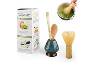 ADMYGO 4 pezzi Matcha Set Cerimonia Giapponese, Frusta Matcha in Resina, Cucchiaio di Bambù, Paletta di Bambù, Supporto Frusta, Set Perfetto Per Preparare, Blu sfumato