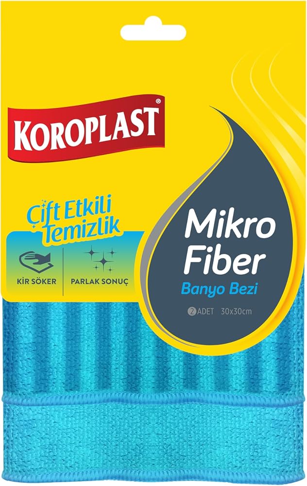 Koroplast Mikrofiber Banyo Bezi 2'li Set, Çift Taraflı Ekstra Hızlı Kuruyan Mikrofiber Temizlik Bezi Seti 30x30 cm, Kir Sökücü Tasarım, Yüksek Emiş Gücü, Tüy Çizik Bırakmayan Banyo Temizlik Bezi Seti
