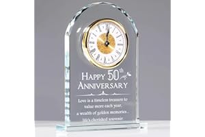 XUZIE 50th Wedding Anniversary Quartz Crystal Desk Clock Gifts for Parents, 50 Years Golden for Couple, Happy 50th Anniversary Decoration Gift Home Ornaments for Her Him
