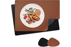 NOSTHEART Manteles Individuales y Posavasos, Salvamanteles Manteles Lavables Individuales con Borde Cosido, Manteles Individuales Antideslizantes Impermeables de Doble Cara, Negro Marrón2#, Juego de 2