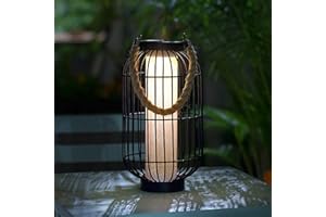 pearlstar Large Solar Powered Lantern Outdoor-Heavy Duty Metal Hanging Lights Decorative Solar Table Lamp Waterproof for Outside Patio Yard Garden Porch Tabletop Decor (Black)