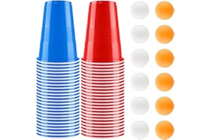 Litimkat Juego de Vasos Beer Pong, 50 Vasos Beer Pong (500 ml) con 12 Pelotas de Ping Pong, Vasos Reutilizables, para Juegos de Beber, Fiestas, Cumpleaños, Festivales, Bodas, Camping