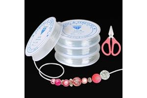 Furuising 4 Rouleaux Transparent Fil Elastique pour Bracelet Resistant, 0.8mm Fil pour Bracelet Perle, Invisible Fil Bracelet avec 1pc Ciseaux pour Collier Bracelet Artisanat DIY