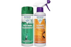‎NIKWAX Nikwax Unisex – Tech Wash + TX.Direct Spray-on Doppelpack 2 x 300ml, reinigt effektiv, stellt die Wasserabweisende Eigenschaften Wieder her und verbessert die Atmungsaktivität