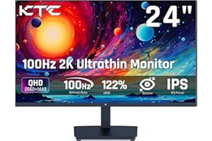 KTC Monitor 24 cali, QHD 2K 100Hz IPS Monitor PC, kontrast 1300:1, ekran anty-niebieski, 122% sRGB, wspiera FreeSync i G-Sync, HDMI/DP/uchwyt na słuchawki do gier i pracy biurowej H24T27