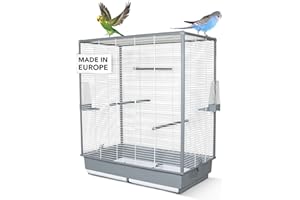 GarPet Vogelkäfig - Stabiler Käfig für Vögel - Papagei-Käfig mit Sitzstangen - Premium Voliere - Vogelhaus aus Metall 70 x 40 x 80 cm - Grau