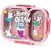 Vagonlife Bento 600ml Lunchbox Sevimli Desenli Tek Katlı 2 B&ouml;lmeli Sızdırmaz Paslanmaz &Ccedil;elik Sefer Tası &Ccedil;ocuk Okul Yemek Kutu