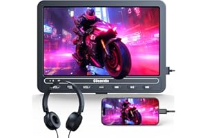 GOnavidio 10,5" DVD Portátil para Automóvil con Entrada HDMI, Reproductor de DVD para Niños 5 Horas Batería Recargable Incorporada con Tarjeta USB/TF, Viene con Auriculares