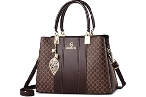 FOLOVEYA Handbags for Women Fashion Handbag with Printing Crossbody Shoulder Bags Designer Top Handle Bag with Pendant for Work Business Shopping PU Leather Brown