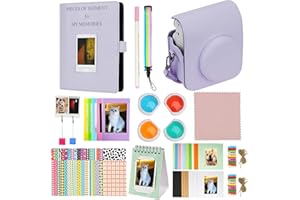 RHCOM Instant Camera Accessories Set Compatible with Mini 12 Instant Camera,Include-Case,Album,Wall Hang Frames,Film Frames,Border Stickers,Corner Stickers (Purple)