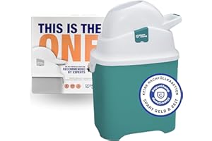 Geruchsdichter Windeleimer Diaper Champ ONE Windelbehälter funktioniert mit normalen Tüten Müllbeutel - Mülleimer ohne Nachfüllkassetten - +/- 30 Windeln - einfache Einhandbedienung - petrol/weiß