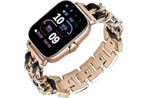 AIREWIKI 20mm Armbänder Kompatibel mit Amazfit GTS/GTS 2 / GTS 2 Mini/GTS 2e / GTS 3 Armband Für Damen Leder Metall Edel Luxus Ersatz vergoldet Ersatzband mit Schnalle Uhrenarmband