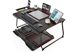Table,SAIJI Bed Table, Stable Large Foldable Tray with Bookstand, Drawer,Upgraded Handrest, Tablet&Phone Slot, laptop stand for Bed, Sofa, Floor (Black Cherry, 65 * 49)
