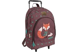 PERLETTI Ökologischer Kinderrucksack mit Rollen und Waldtieren - Kinder Trolley aus Recyceltem Kunststoff mit Rädern - Lässig Kindergarten Schulranzen Trolleytasche - 36x25x15 cm Eco