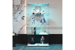 BRILVERDE Vetrina con ripiani in vetro, Con Luci LED, Doppia Anta con Serratura, Mobile Vetrina per Collezioni, Libri, Vini, Ufficio e Soggiorno (4 Bianco LED, 164 x 80,5 x 36,5 cm)